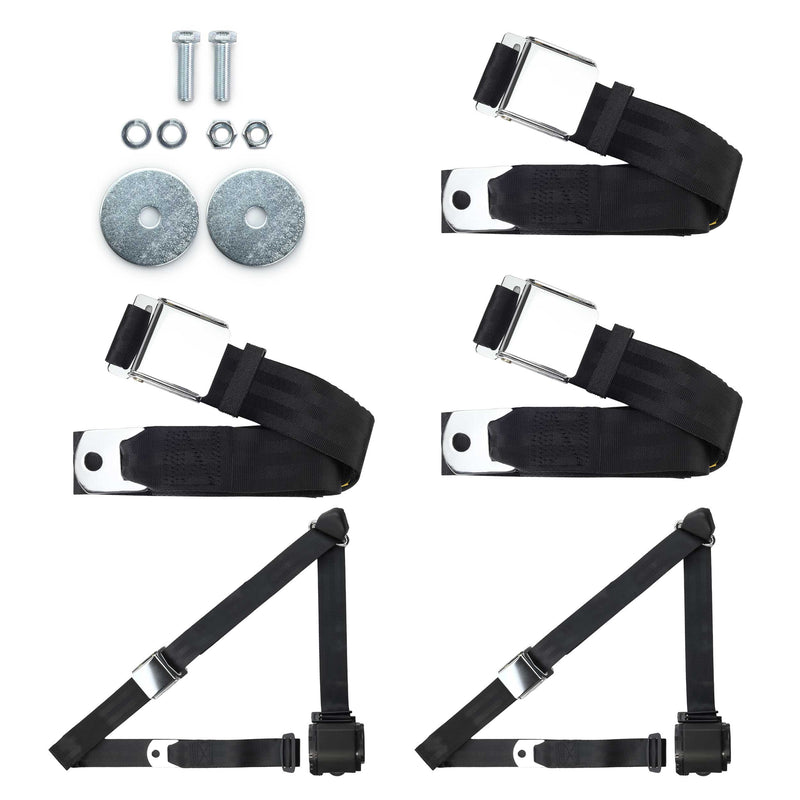 RetroBelt Aviation-Style Seat Belt Kit – 2 Front Shoulder Belts and 3 Rear Lap Belts for Classic Cars