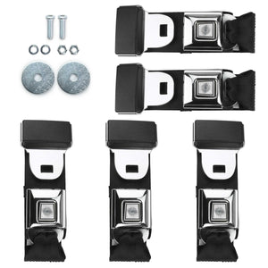 Universal 2-Point Lap Seat Belt Kit – Push Button – 5-Piece Fixed Front & Rear Set