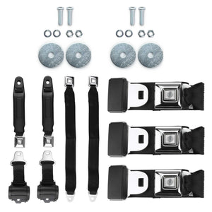 Universal 2-Point Lap Seat Belt Kit – Push Button – 2 Retractable Front, 3 Fixed Rear