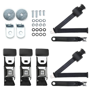 Universal Seat Belt Kit – 3-Point Retractable Front & 2-Point Rear – Push Button – 5-Piece Set